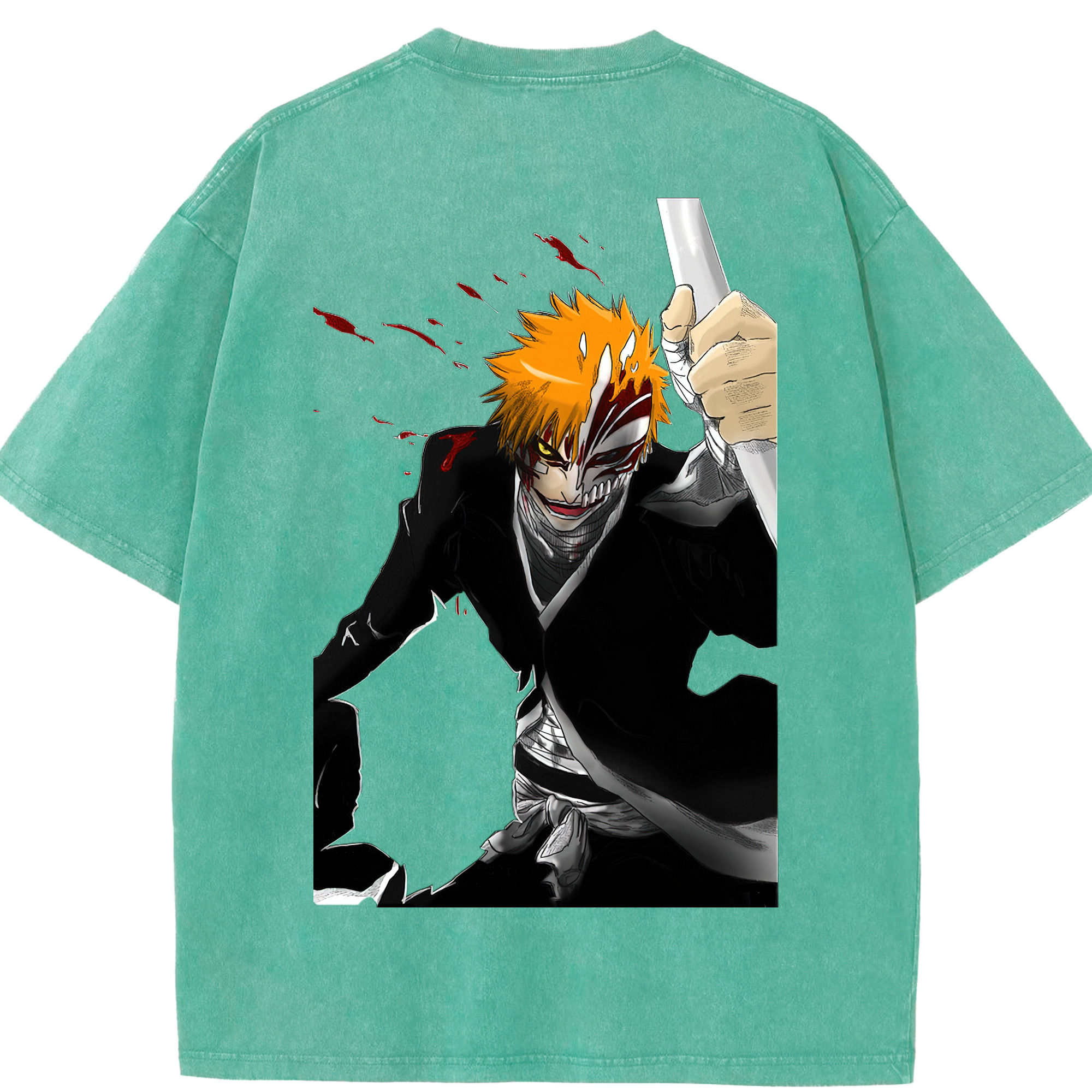 （画像用） ブリーチ 黒崎一護（くろさき いちご）BLEACH Kurosaki Ichigo 綿100% ヴィンテージ風 半袖Tシャツ（背面プリント）